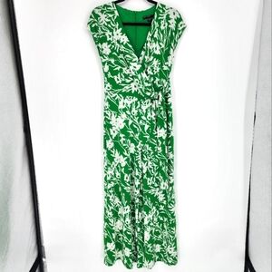 Maggy London Jumpsuit Romper Floral Slinky Stretchy V-Neck Back Zipper 6